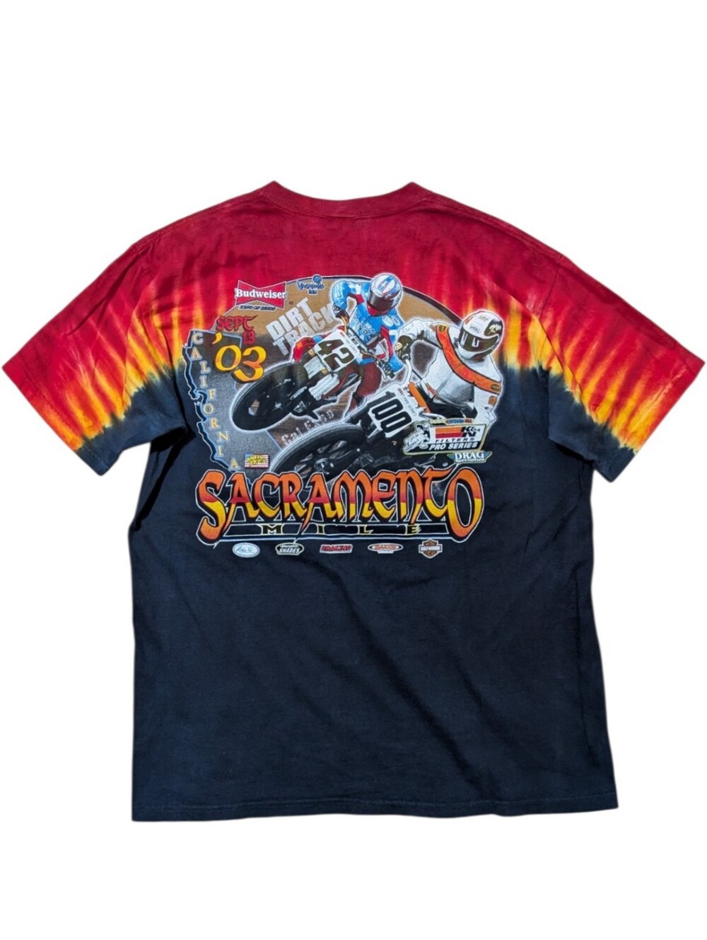 VTG 2003 Sacramento Mile Dirt Track Motorcycle Racing T-Shirt Sz L Anvil Tie dye